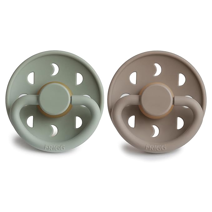 FRIGG Moon Natural Rubber Baby Pacifier | Made in Denmark | BPA-Free (Sage/Portobello, 6-18 Months) 2-Pack