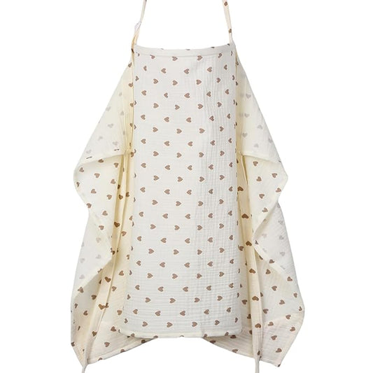 Nursing Covers for Breastfeeding - Breathable Baby Breastfeeding Cover with Arch Neckline, Adjustable Privacy Nursing Covers for Women, Brown Heart