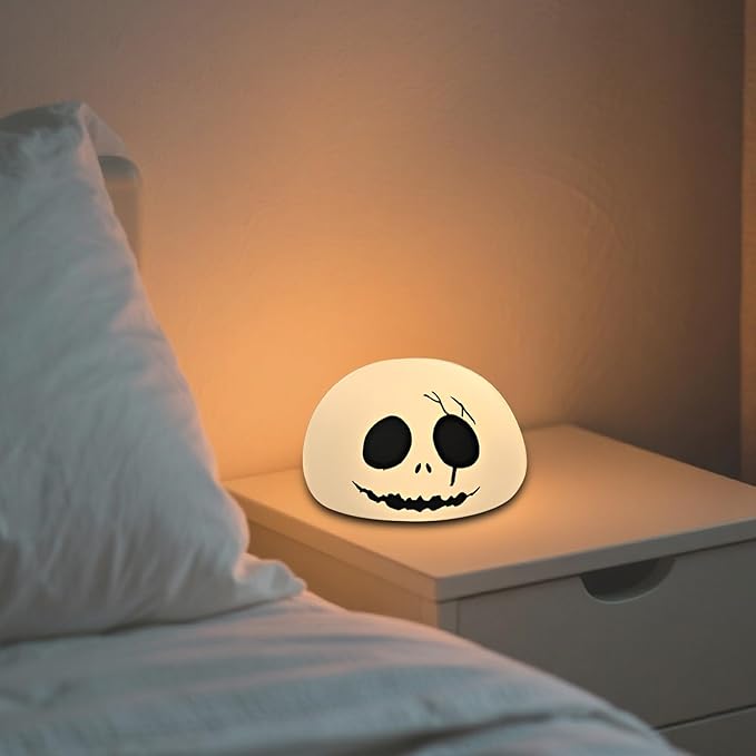 Cute Creative Christmas Skeleton Face Silicon Tap Light - Battery Powered, Multi-Color Changing, Safe and Soft for Indoor Holiday Decoration (White Skellington)