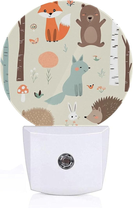 Axayaz Animal Night Light Plug Into Wall Fox Bear Bunny Elk Hedgehog Birds Mushrooms Trees Cartoon Flower Auto Sensor LED Dusk to Dawn Light for Bedroom Staircase
