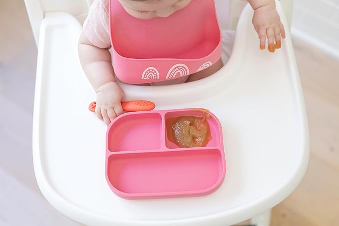 Bella Tunno Little Bites Bundle – Baby Feeding Set and Baby Led Weaning Supplies with 1 Baby Bowl, 1 Baby Plate, 3 Baby Utensils, 1 Cup, 2 Lids, 100% Food-Grade Silicone (Garden Party)