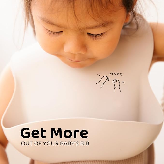 APLAINR Baby Sign Language Bib, Silicone Baby Bibs, ASL Graphics, Food Catcher, Adjustable, Waterproof, Soft, 6-36 Months