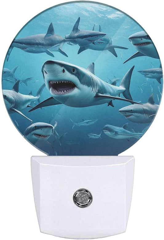 EKOBLA Shark Plug-in Nightlights Undersea Fishes Aquatic Creatures Ocean Sea Plug-in Nightlights Nautical Coastal Blue Decorative Night Light with Dusk-to-Dawn Sensor 0.5W Sleep Friendly