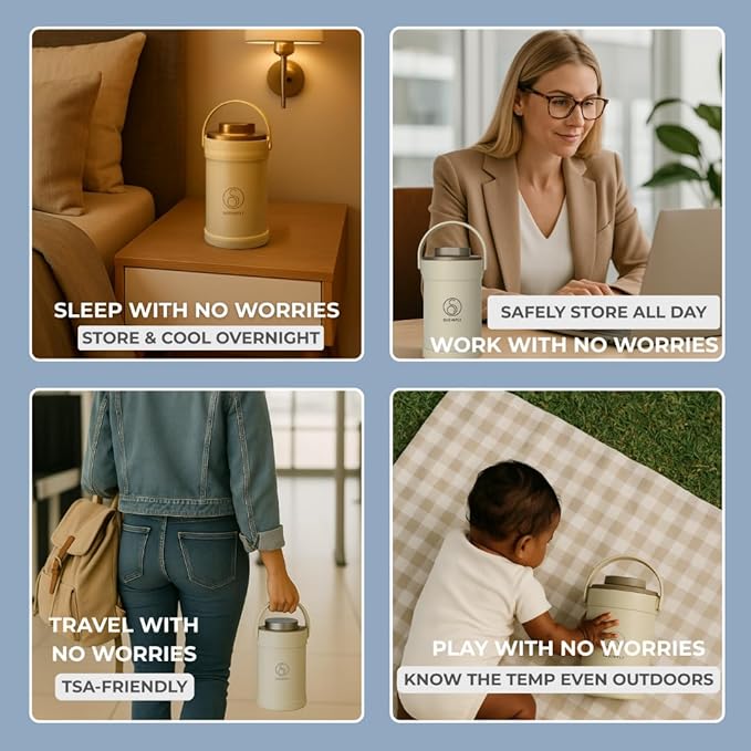 Portable Cooler, Breastmilk Chiller, Large Real-Time Temperature Display, Double Vacuum Insulation, 360° Cooling 24 Hours, Stainless Steel, Versatile Storage, up to 2L