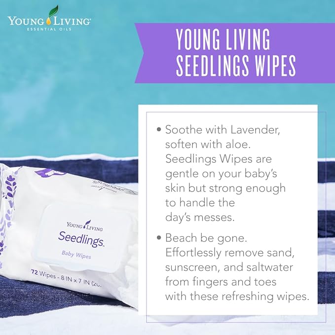 Young Living Seedlings Baby Wipes, 72ct | Gentle Care for Little Ones | Skin Moisturizer | Hydrating & Smooth | Sensitive Skin | Thick Wipes | Alcohol-Free | Ideal for Hands & Faces | Water-Infused