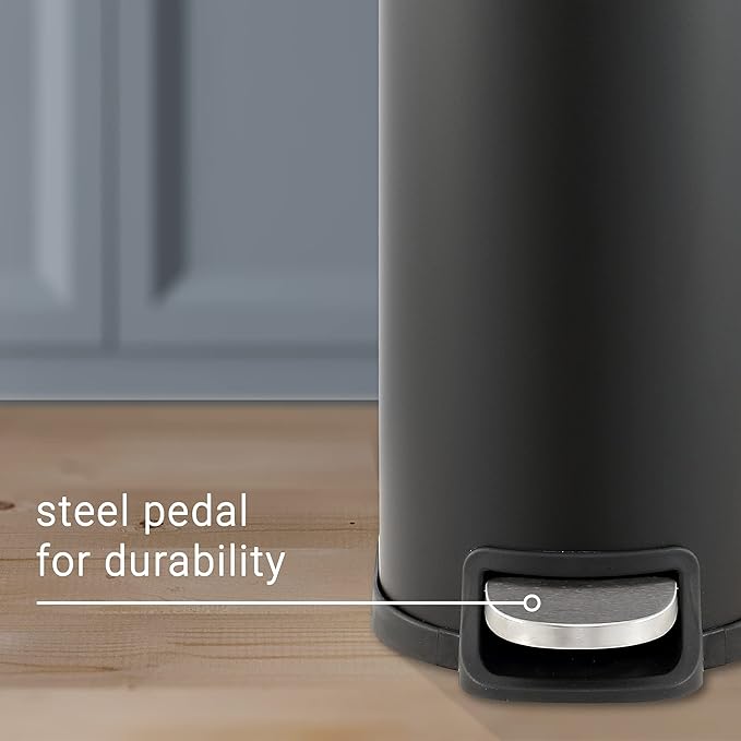 happimess HPM1010B Roland 10.6-Gallon Step-Open Trash Can with Soft-Close Lid, Modern, Minimalistic, Fingerprint Proof for Home, Kitchen, Laundry Room, Office, Bedroom, Bathroom, Black