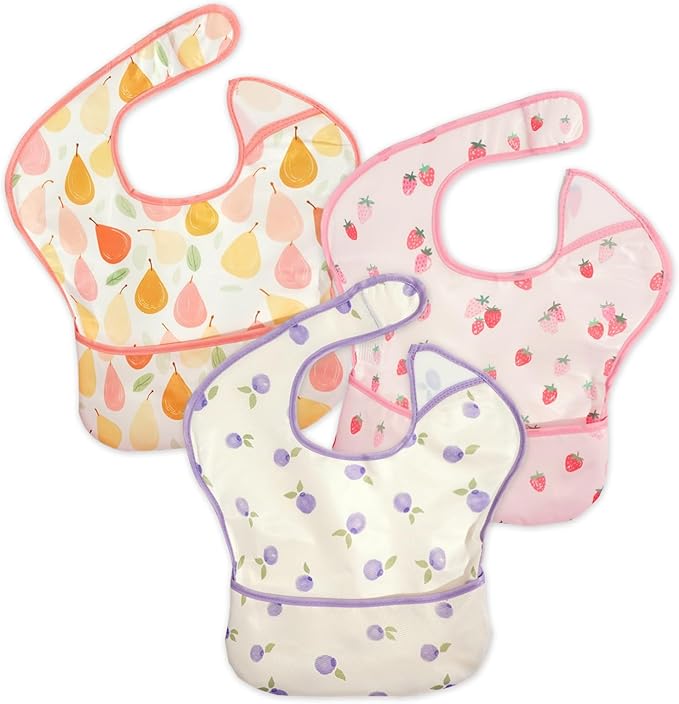3-Pack Waterproof Baby Bibs for Eating - Lightweight Feeding Bibs, Mess Proof, Baby Essential Must Have for Eating