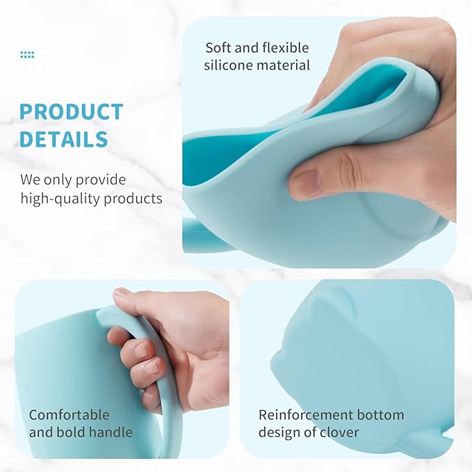 Baby Bath Rinse Cup - Children's Shampoo and Body Wash Rinse Cup with Easy Grip Handle for Rinsing Baby Shampoo and Soap - Food Grade Silicone - Penguin (Blue)