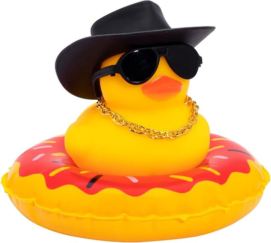 wonuu Car Rubber Duck, Yellow Duck Decoration Dashboard with Sun Hat Swim Ring Necklace Sunglasses for Car Dashboard Decorations