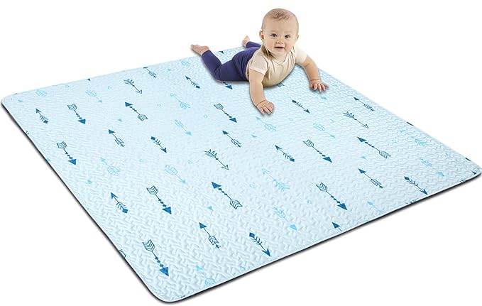 Baby Floor Play Mat Foldable Crawling Mat, 50x50 Play Mat for Playpen, Washable Non Slip One-Piece Playmats Portable, Cushioned Baby Tummy Time Mats for Infants and Toddlers (Arrow)