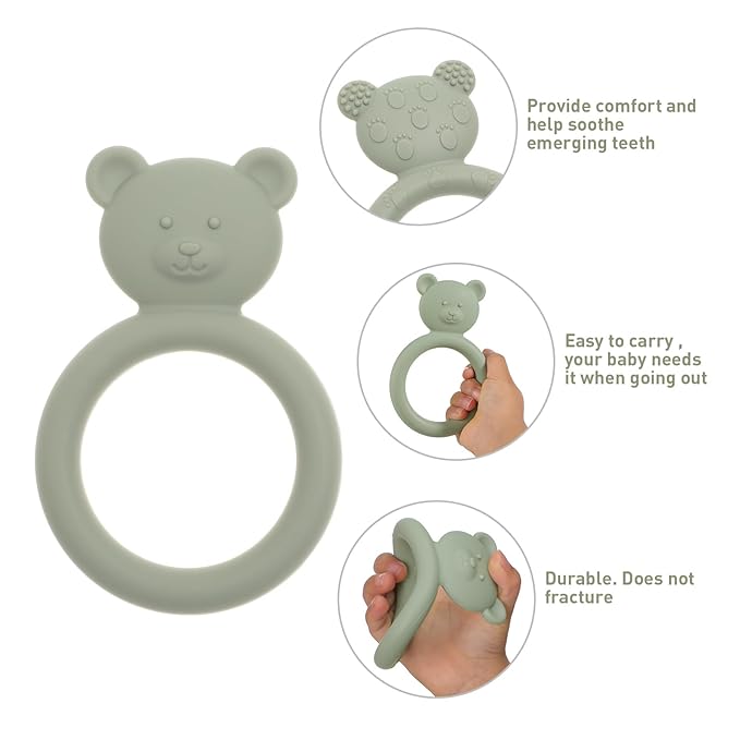 Silicone Baby Teether, Teething Toy Ring for Babies, Easy to Hold Design, BPA Free (Sage + Ether)