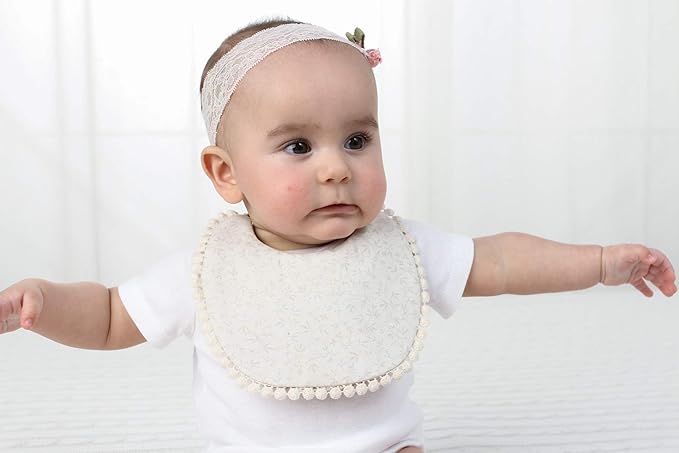 GZMM Baby Bib For Girls,Reversible Waterproof Handmade Natural Cotton Baby Drool Bib 0-12 months 3 Pack