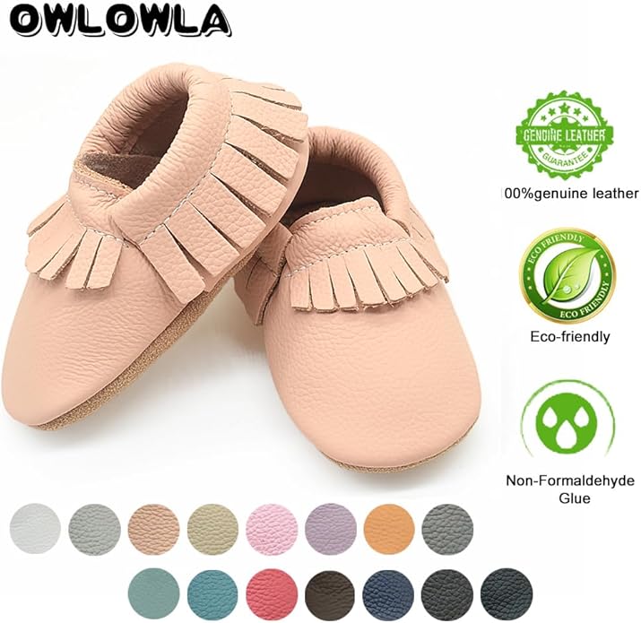OWLOWLA Baby Moccasins Soft Sole Leather Baby Shoes Infant Toddler Pre-Walker Shoes Baby Boy Girl