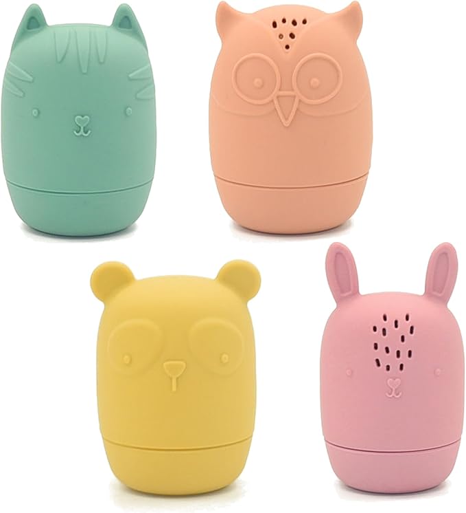 PandaEar Baby Bath Toys, 4 Pack Silicone Bath Toys for Infants Toddlers 6-18 Months, Non Toxic Baby Kids Squeezable Shower Toys