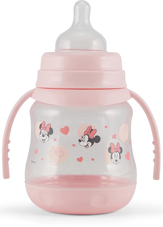 Disney 2 Pack 7 Ounce Baby Bottles with Character Prints and Colored Covers with Double Handle - BPA Free and Easy to Clean