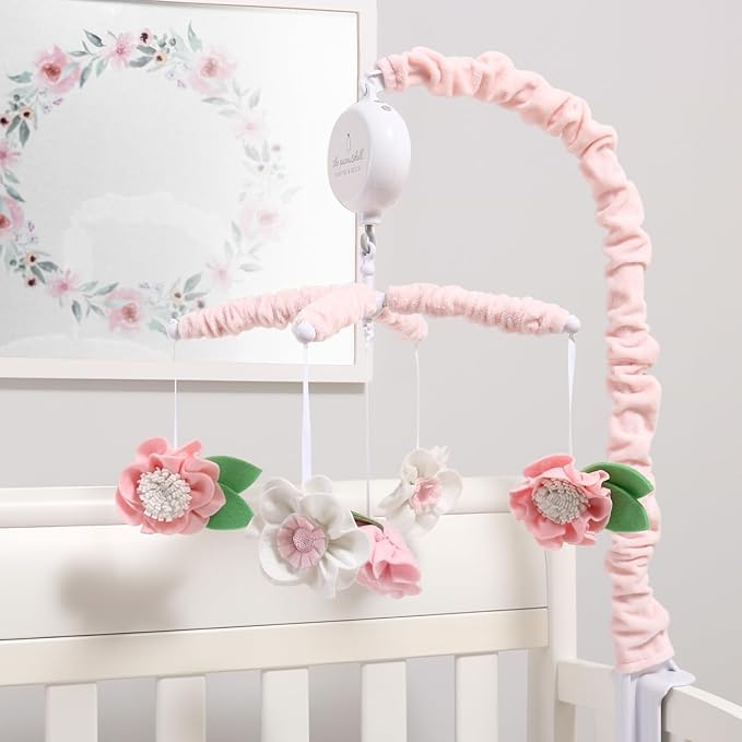 The Peanutshell Crib Mobile for Girls - Pink Musical Baby Crib Mobile with 12 Lullabies, Flower Baby Mobile Crib Pink Floral Nursery Decor