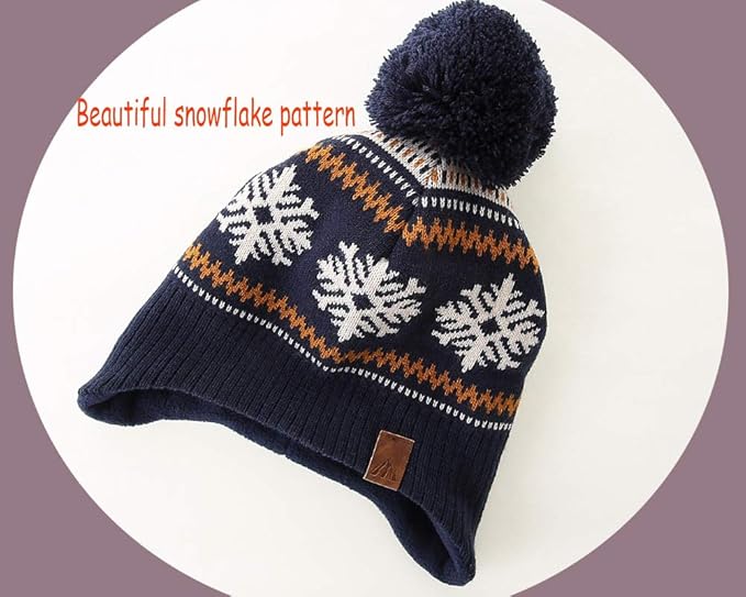 LMLALML Boys Winter Hat Earflap Knitted Beanie for Kids Warm Fleece Lined Thicken Hat for Baby