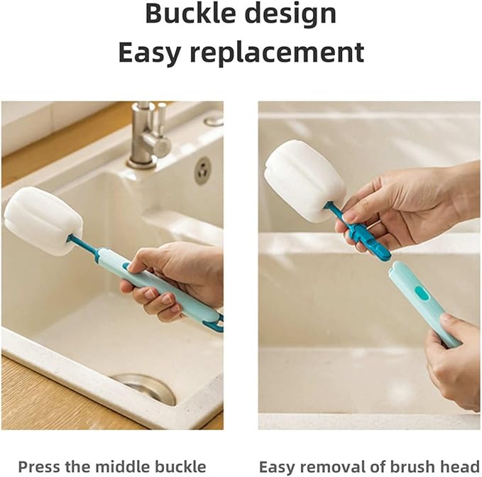 Bottle Brush Long Handle Cup Cleaner Brush Sponge Bottle Scrubber Detachable Handle Portable Sponge Cleaning Brush for Cups Wine Glasses Water Bottles Baby Bottles and Vacuum Flasks(3 PCS)