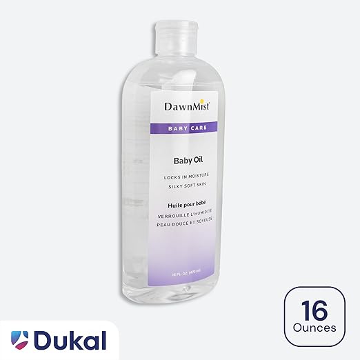 Dukal DawnMist Baby Oil with Dispensing Cap, 16 oz. Bottle (Pack of 12) – Hypoallergenic, Moisturizing Baby Skin Care, Gentle and Non-Irritating Formula