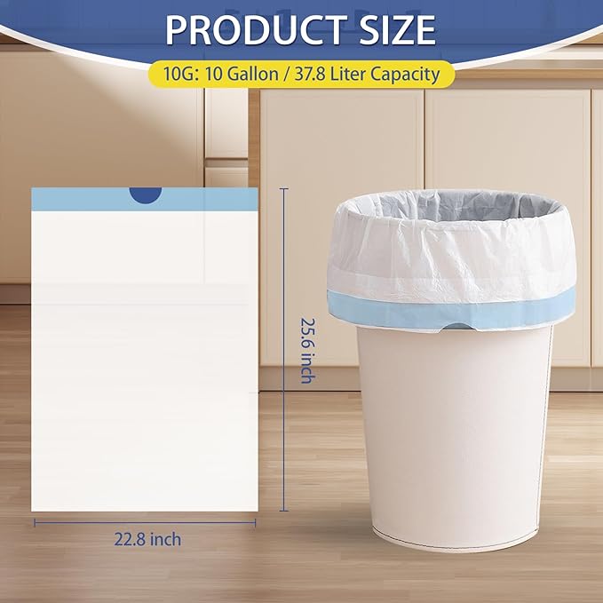 10 Gallon Trash Bags with Drawstring - 120 Count Heavy Duty 1.2 Mil Garbage Bags 38 Liter Unscented White Kitchen Bin Liners for Home & Office