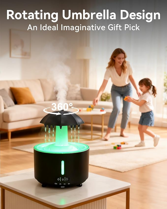 Missfly Aromatherapy Diffuser,Clouds and Cool Mist Humidifier,360° Rotatable,Super Quiet, Easy to Fill & Clean, Auto Shut-Off,300ml Humidifiers for Bedroom Home and Office (Black)