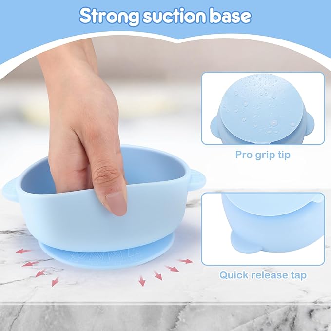 2 Pack Stainless Steel Baby Bowls with Removable Non-Slip Silicone Suction Shell, Anti Scald Food Container for Baby Food Feeding-Skyblue & Red