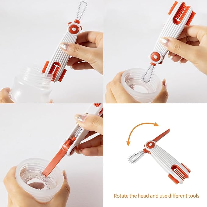 3 in 1 Cup Lid Gap Cleaning Brush Set with 3 Straw Cleaner Brush, Multifunctional Cup Cover Cleaning Brush, Small Cleaning Brushes for Nipple, Water Bottle Lid, Home Kitchen Cleaning Tools, Pack of 3
