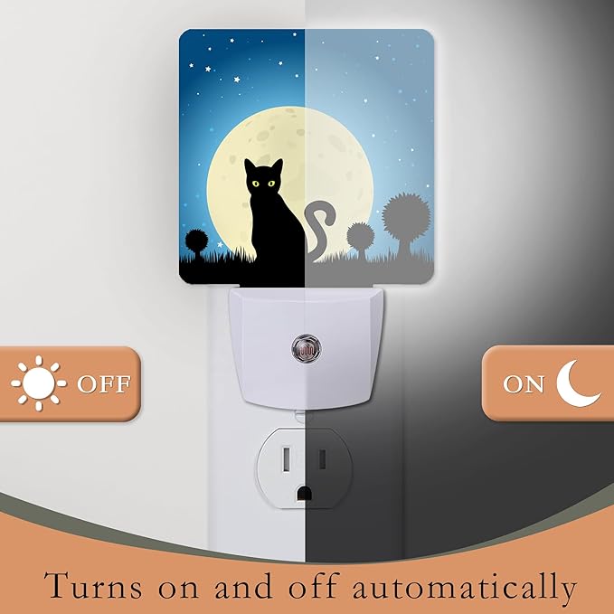 Halloween Night Lights Plug into Wall,Black Cat Moon Night Light Dusk to Dawn Sensor LED Lamp 0.5W for Boys/Girls/Women/Men Decorations Room 0.5W Sleep Friendly