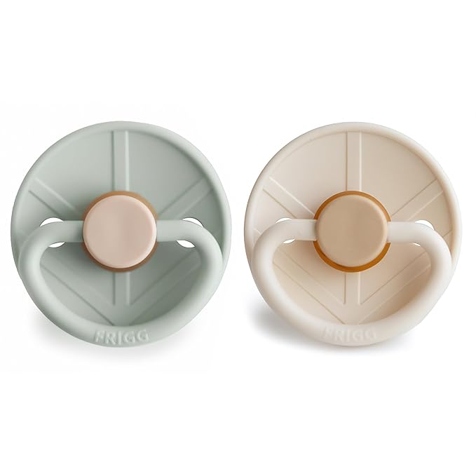 FRIGG Little Viking Natural Rubber Baby Pacifier 2-Pack | Made in Denmark | BPA-Free (Sage/Cream, 0-6 Months)