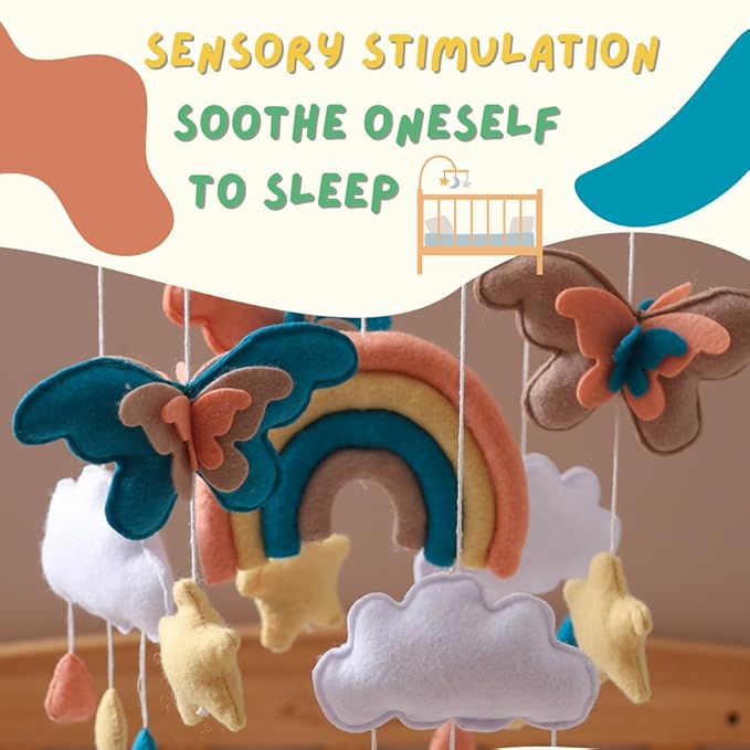 GOODMOM Boho Baby Crib Mobile –Handmade Nursery Hanging Mobile for Baby Boy & Girl - Perfect Bohemian Nursery Room Decor with Felt & Leather - Great Newborn Gift (Dreambutterfly)