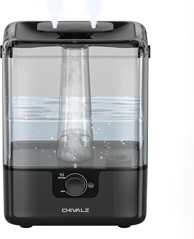 CHIVALZ Humidifiers for Bedroom, 6L Cool Mist Humidifiers for Baby Nursery, 26dB Quiet, 50H Runtime, Top Fill Humidifier for Large Room, Home, Plants, Nightlight, Oil Diffuser 1 Pack Black