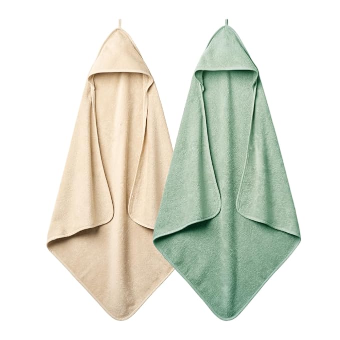 Baby Hooded Towel – Organic Cotton Baby Bath Towels, 32" x 32" Super-Soft and Absorbent Baby Towels for Newborn 2-Pack (Fog/Roman Green)