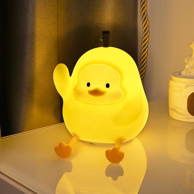 Night Light for Kids, Rechargeable Dimmable Silicone LED Nightlight with 7 Colors, Baby Nursery Night Lamp, Touch Squishy Lamp, Cute Gifts for Girls, Boys, Toddler Room Decor, Yellow Duck