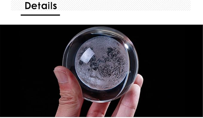 Qianwei 3D Moon Model Crystal Ball Led Lamp Base - Space Decor World Globe Planets Sphere Night Light 80mm 3.15 Inch - Solar System Decor Best Birthday Astronomy Gifts for Men Physics Science Teacher