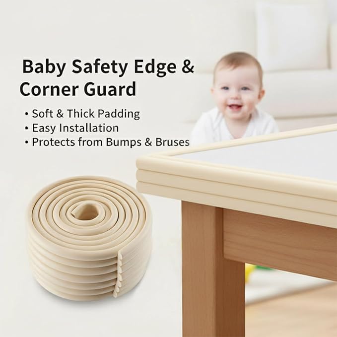 Baby Proofing Edge Corner Protector, 6.5 Ft Self - Adhesive Edge Protector for Baby, Soft NBR Rubber Foam Padding, Furniture, Sharp Edge Safety Corner Edge Bumper Guard-Brown