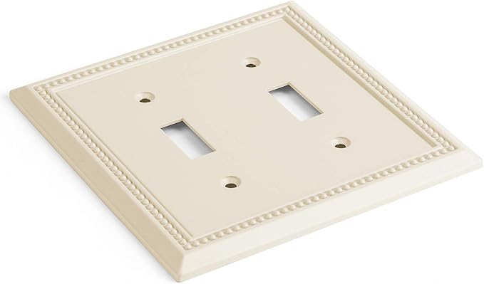 Henne Bery Sunken Pearls Heavy Duty Decorative Wall Plate Switch Plate Outlet Cover, Durable Solid Zinc Alloy (Double Toggle, Light Almond)