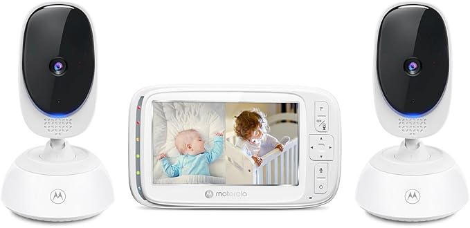 Motorola Nursery VM75 2-Camera Video Baby Monitor, 1000ft Range no WiFi 2.4 GHz Wireless, 5" Screen, 2-Way Audio, Pan/Tilt/Zoom, Room Temp, Lullabies, Night Vision (Renewed)