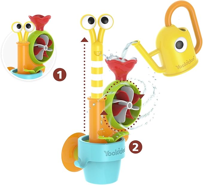 Yookidoo Toddler Baby Bath Toy (Ages 1-3) Pop-up Snail Sprinkler - Garden Adventure Set with Watering Can (Mold Free) Attach to Any Tub or Shower Fun for Bath time - Great for Boys,Girls,& Kids