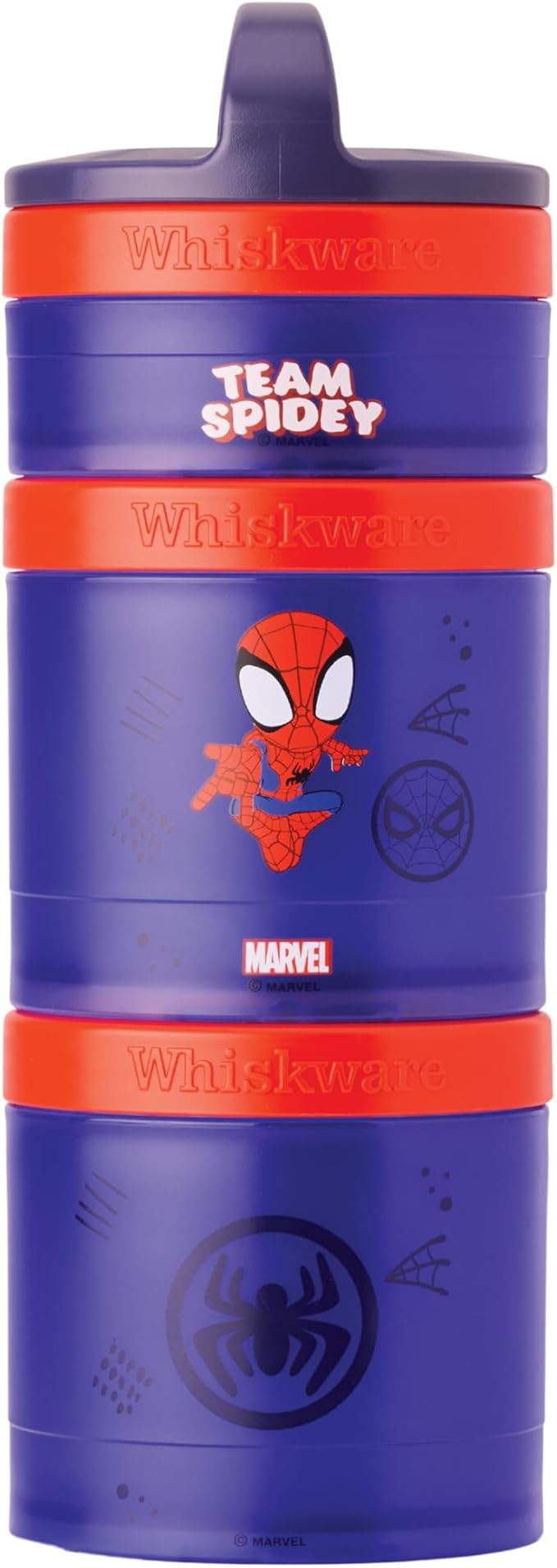 Whiskware Spider-Man Team Spidey Stackable Snack Containers for Babies, Kids, and Toddlers, 3 Stackable Snack Cups for School or Travel, Cupholder Friendly, Peter Parker