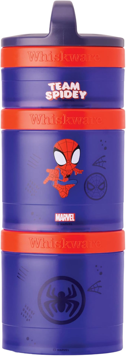Whiskware Spider-Man Team Spidey Stackable Snack Containers for Babies, Kids, and Toddlers, 3 Stackable Snack Cups for School or Travel, Cupholder Friendly, Peter Parker