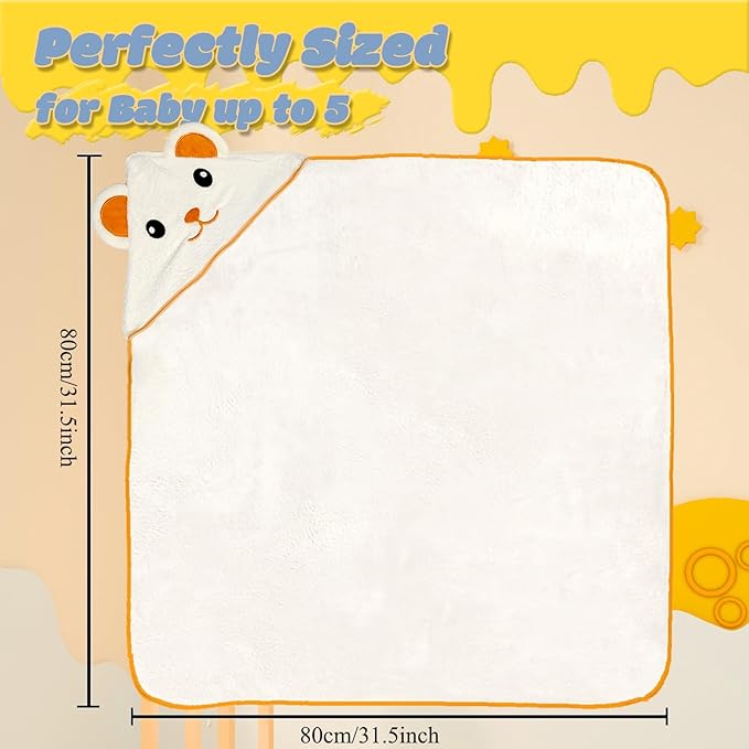 Hooded Baby Towels 2 Pack, Coral Fleece Luxuriously Thick Soft Shower Bath Towel with Hooded, Ultra Absorbent Bath Cloths Bulk for Newborn, Infant, Toddler (White & White)