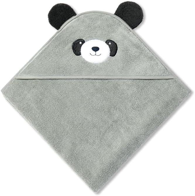 MORI Baby Hooded Bath Towel with Panda Design in Grey - Unisex Soft Wrap Cloth for Infants and Newborns - 30 x 30”