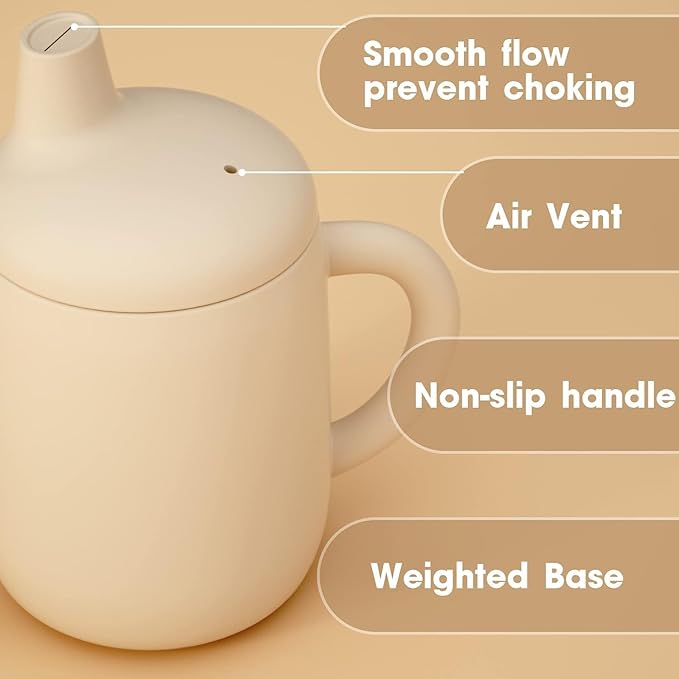 Cuddle Campus Sippy Cups 7OZ, [4 in 1] Baby Cups, Shatterproof Silicone Straw Cup,Open Cup for 6M, 6M+,6-12 Months,1/1+ Year Old Baby,Toddler