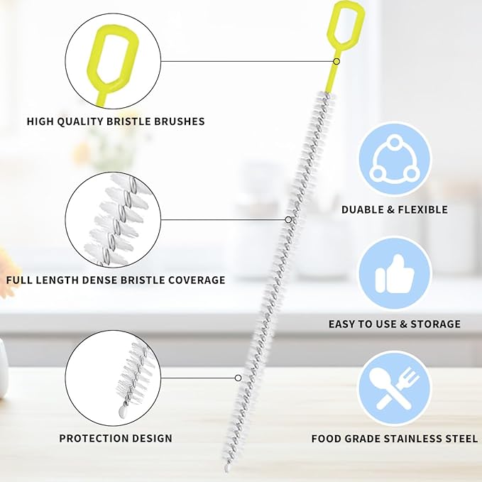 Straw Cleaner Brush Set – 10 Inch, 5 Sizes (4–12mm) Nylon Bristles – Heavy-Duty, Non-Scratch, Easy-Grip Handle – for Reusable Straws, Baby Bottles, Sippy Cups & Pipes