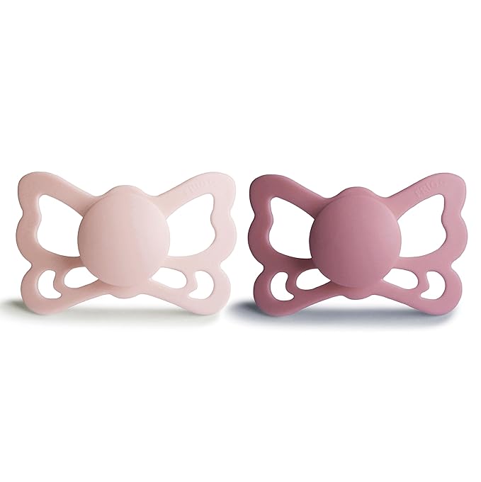 FRIGG Butterfly Anatomical SilkySoft Silicone Baby Pacifier | Made in Denmark | BPA-Free (Blush/Cedar, 6-18 Months)