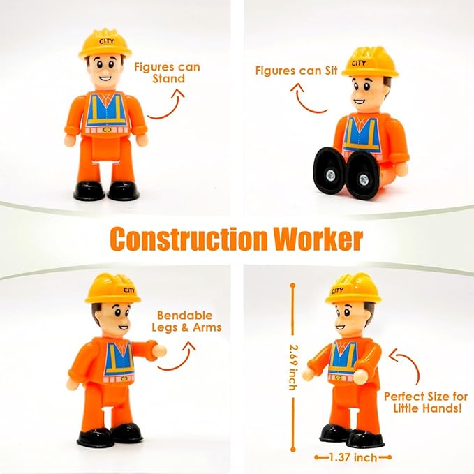 FUNERICA Construction Workers Toy Figurines - Miniature People Figures - 4-Pack