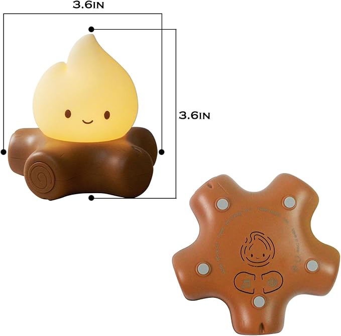 Cute Fake Campfire Lamp with White Noise, 5 Soothing Sounds & Flickering Flame Light, Rechargeable Portable Night Light for Sleep, Relaxation, Camping Decor & Gifts (White Noise Version)