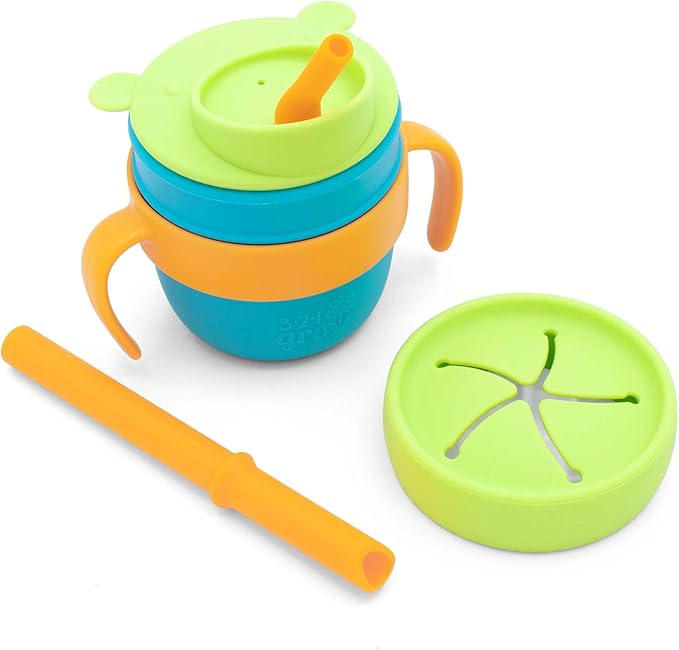 Easy Learn Drink and Snack Set – Baby + Toddler Silicone Learning Cup & Snack Set, Training Cup for Straw and Open Cup Independence – Dishwasher Safe (Ocean)