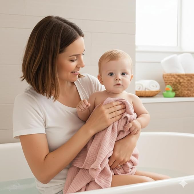 Muslin Hooded Baby Towels for Newborns, 32"x32", 100% Cotton – 6 Layers Super Soft Absorbent Breathable, Baby Bath Towel, Toddler Bath Towel – Pack of 2