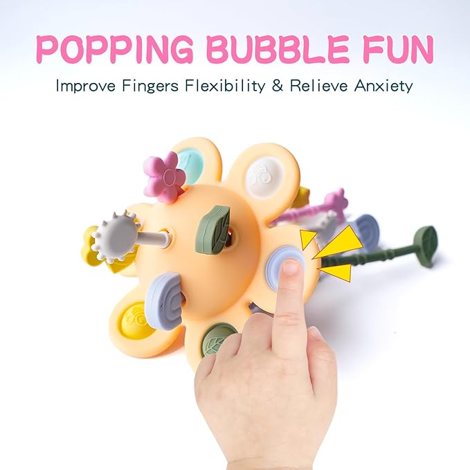 Food Grade Silicone Pull String Baby Toy, Montessori Pull String Sensory Toy for 6-12-18 Months Babies Teething Toys,Toddler Fidget Toys Birthday Gift for Infant/Toddler(Yellow)